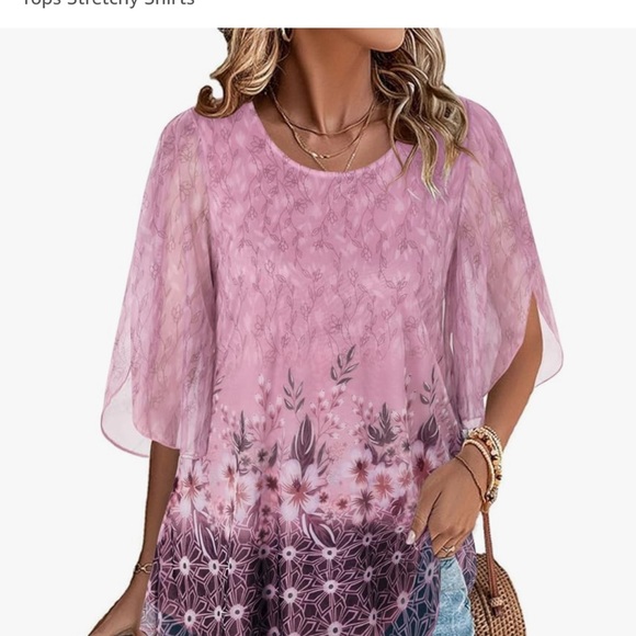 Ruffle 3/4 Sleeve Mesh Loose Flowy Tops Stretchy Shirt; excellent condition. - Picture 3 of 3